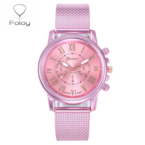 Foloy digital women watches Quality Fashion Geneva Roman Numerals Faux Leather Analog Quartz Ladies watch Bracelet Clock Gift