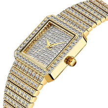 Load image into Gallery viewer, MISSFOX Diamond Watch For Women Luxury Brand Ladies Gold Square Watch Minimalist Analog Quartz Movt Unique Female Iced Out Watch