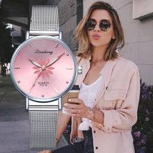 Load image into Gallery viewer, Watches For Women Luxury Silver Popular Pink Dial Flowers Metal Ladies Bracelet Quartz Clock Ladies Wrist Watch New Clock