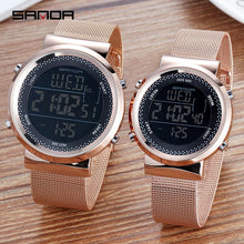 Load image into Gallery viewer, Sanda Stainless Steel Mesh Men Watch LED Digital Women Watches Calendar Alarm Chronograph Couple Wristwatches 383G/384L