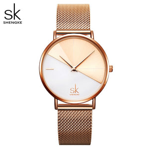 Shengke Women's Watches Fashion Leather Wrist Watch Vintage Ladies Watch Irregular Clock Mujer Bayan Kol Saati Montre Feminino