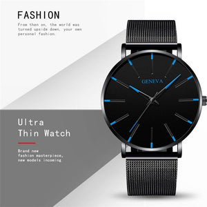 2020 Ultra Thin Watch Men Business Blue Dial Watch Quartz Stainless Steel Strap Band Simple WristWatch Male Clock Free Shipping