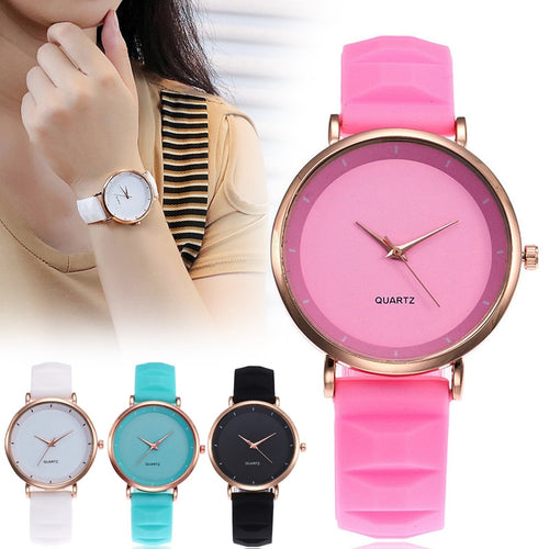 Women Quartz Watch Soft Silicone Strap Simple Round Dial Watch Birthday Gifts hh88