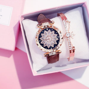 New Women Watches Bracelet set Starry Sky Ladies Bracelet Watch Casual Leather Quartz Wristwatch Clock gift Relogio Feminino