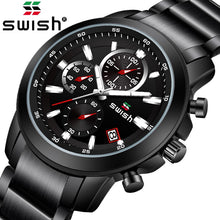 Load image into Gallery viewer, SWISH New Product Men's Fashion Watch Men's Sports Waterproof Black All Steel Quartz Watch Men's Clock Watch Relogio Masculino