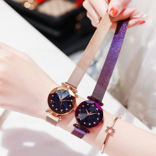 Romantic Starry Sky Ladies Quartz Watch Galaxy Dial Star Space Pattern Analog Women Wrist Watches Metal Strap Magnet Clasp gift