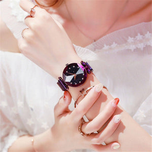 Romantic Starry Sky Ladies Quartz Watch Galaxy Dial Star Space Pattern Analog Women Wrist Watches Metal Strap Magnet Clasp gift